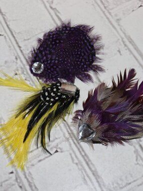 🦚 Feather Hair Clips / Brooches · 4.25" Tall · NWOT · Set of 3